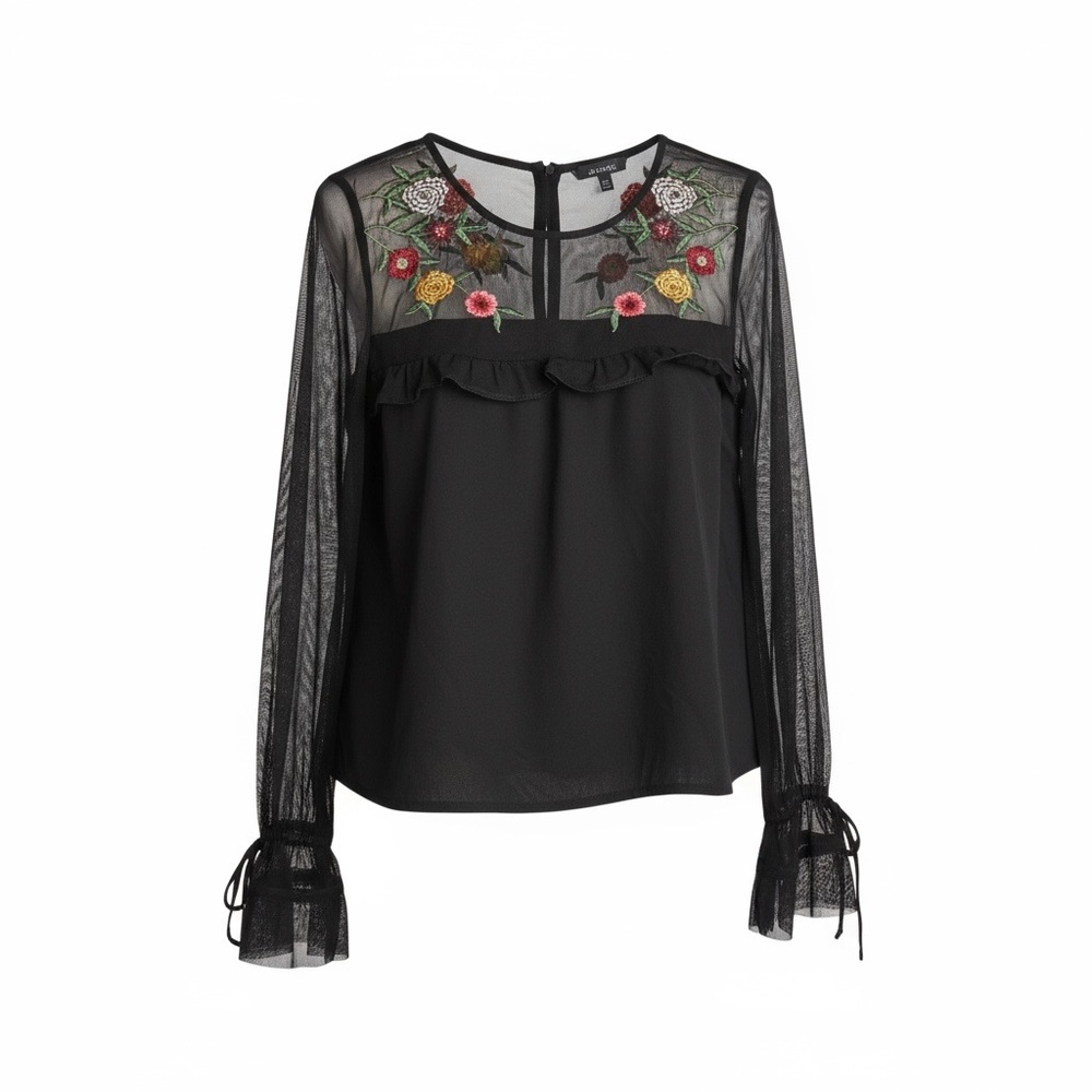 Zara Embroidered sheer and cotton Blouse Size S